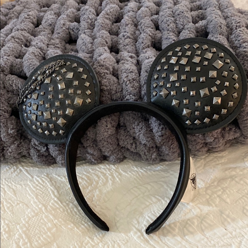 Studded Black Disney Ears Headband with Chain Detail